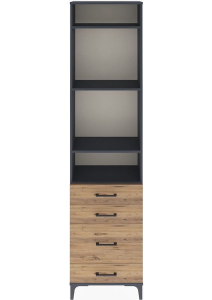Arges Dolap 4 Raflı 4 Çekmeceli 60X30X243 Antrasit-Çam