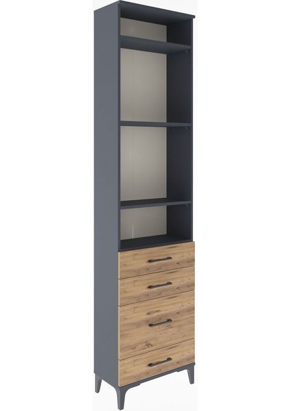 Arges Dolap 4 Raflı 4 Çekmeceli 60X30X243 Antrasit-Çam fiyatları