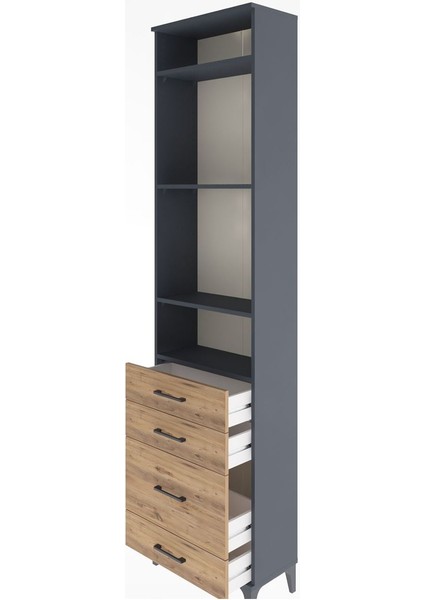 Arges Dolap 4 Raflı 4 Çekmeceli 60X30X243 Antrasit-Çam fırsatları