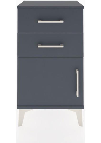 Arges Komodin Tek Raflı 2 Çekmeceli Tek Kapaklı 44X30X80 Antrasit-Antrasit