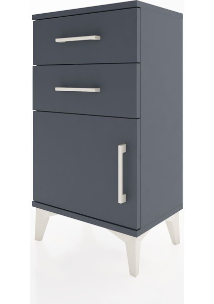 Arges Komodin Tek Raflı 2 Çekmeceli Tek Kapaklı 44X30X80 Antrasit-Antrasit indirimleri