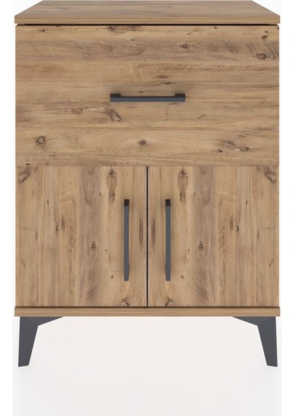 Arges Komodin Tek Raflı Tek Çekmeceli 2 Kapaklı 60X30X80 Çam-Çam