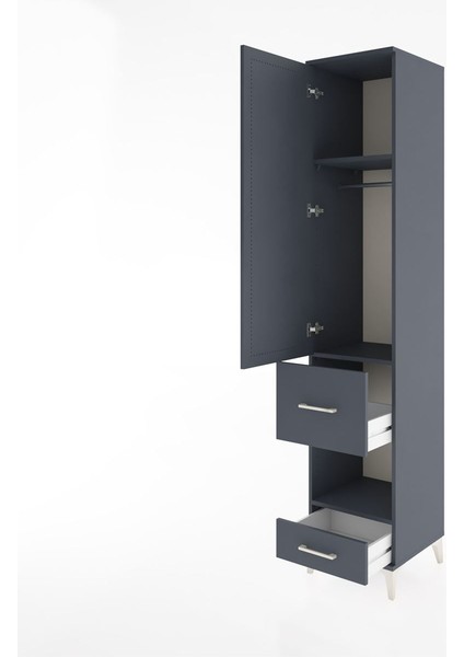 Hyperion Dolap 3 Raflı 2 Çekmeceli Tek Askılı 44X44X221 Antrasit-Antrasit fırsatları