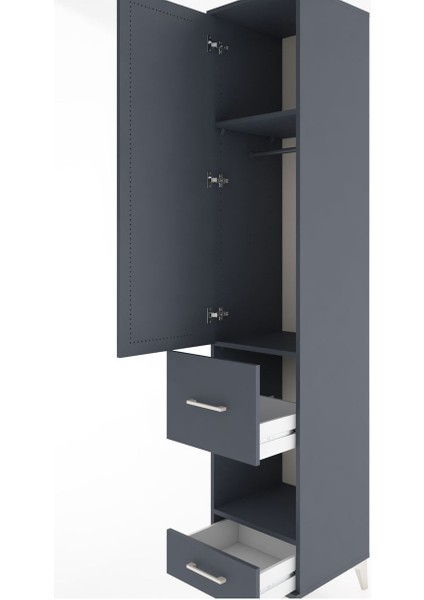 Hyperion Dolap 3 Raflı 2 Çekmeceli Tek Askılı 44X44X221 Antrasit-Antrasit indirimleri