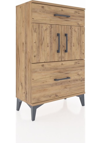 Arges Komodin Tek Raflı 2 Çekmeceli 2 Kapaklı 60X30X96 Çam-Çam fiyatları