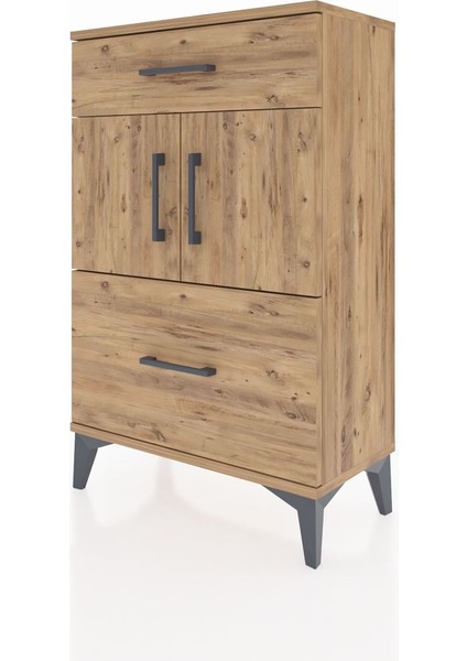 Arges Komodin Tek Raflı 2 Çekmeceli 2 Kapaklı 60X30X96 Çam-Çam modelleri