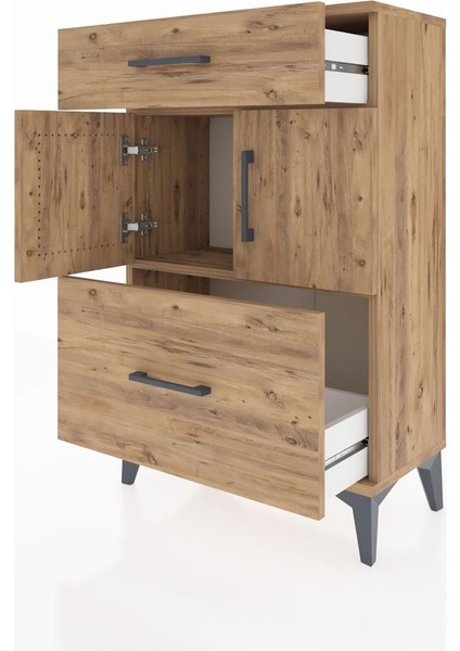 Arges Komodin Tek Raflı 2 Çekmeceli 2 Kapaklı 60X30X96 Çam-Çam fırsatları