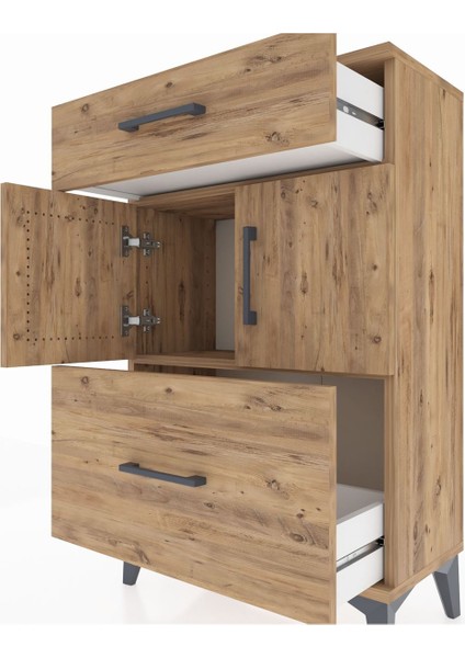 Arges Komodin Tek Raflı 2 Çekmeceli 2 Kapaklı 60X30X96 Çam-Çam indirimleri