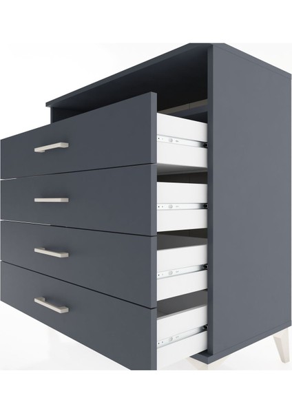 Hyperion Şifonyer Tek Raflı 4 Çekmeceli 88X44X96 Antrasit-Antrasit indirimleri