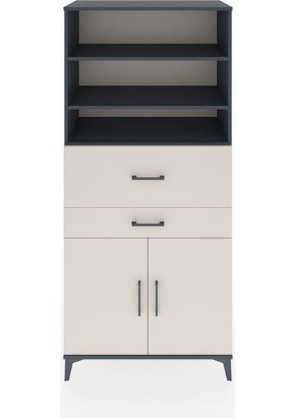 Hyperion Dolap 4 Raflı 2 Çekmeceli 2 Kapaklı 88X44X195 Antrasit-Aytaşı