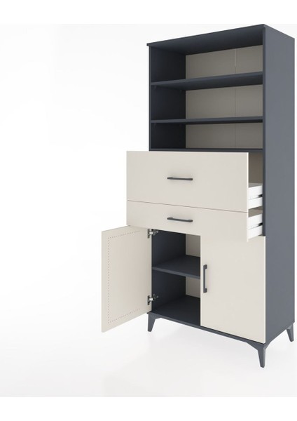 Hyperion Dolap 4 Raflı 2 Çekmeceli 2 Kapaklı 88X44X195 Antrasit-Aytaşı fırsatları