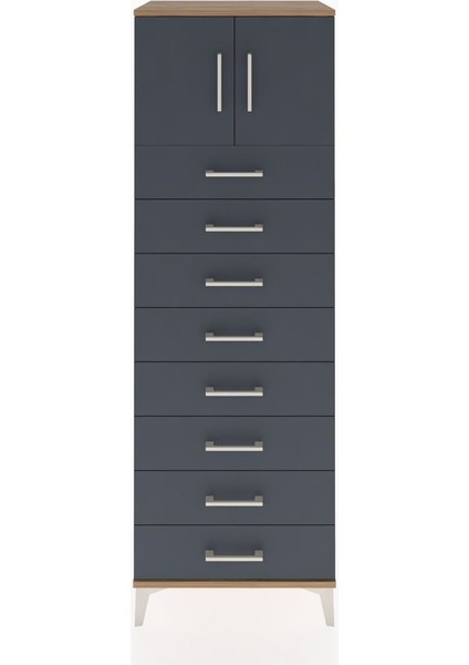 Hyperion Dolap Tek Raflı 8 Çekmeceli 2 Kapaklı 60X44X182 Çam-Antrasit