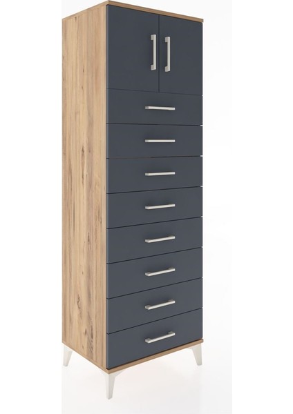 Hyperion Dolap Tek Raflı 8 Çekmeceli 2 Kapaklı 60X44X182 Çam-Antrasit fiyatları