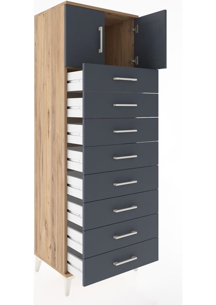Hyperion Dolap Tek Raflı 8 Çekmeceli 2 Kapaklı 60X44X182 Çam-Antrasit fırsatları