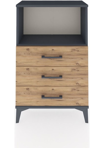 Arges Komodin Tek Raflı 3 Çekmeceli 60X30X96 Antrasit-Çam