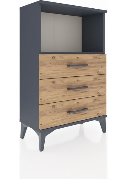 Arges Komodin Tek Raflı 3 Çekmeceli 60X30X96 Antrasit-Çam fiyatları