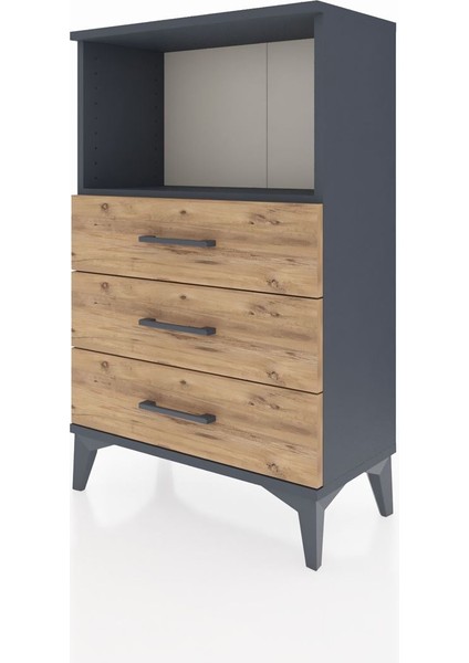 Arges Komodin Tek Raflı 3 Çekmeceli 60X30X96 Antrasit-Çam modelleri