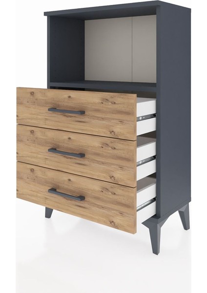 Arges Komodin Tek Raflı 3 Çekmeceli 60X30X96 Antrasit-Çam fırsatları