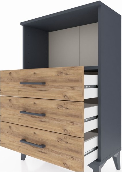 Arges Komodin Tek Raflı 3 Çekmeceli 60X30X96 Antrasit-Çam indirimleri