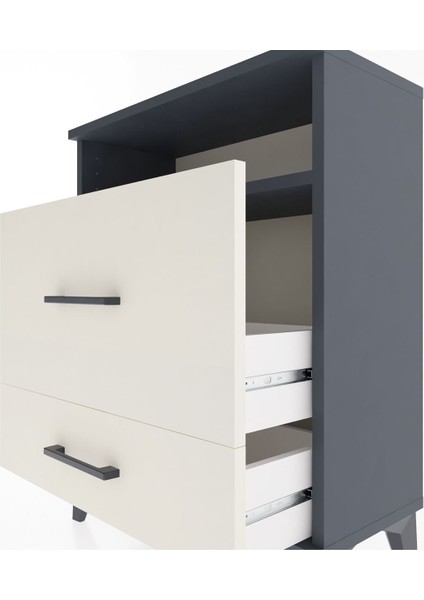 Arges Komodin Tek Raflı 2 Çekmeceli 60X30X80 Antrasit-Aytaşı indirimleri