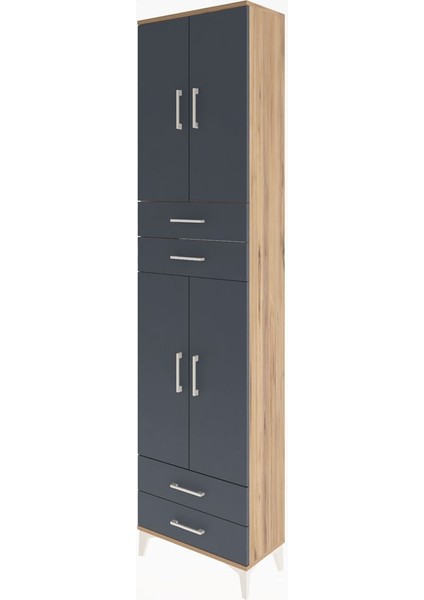 Arges Dolap 3 Raflı 4 Çekmeceli 4 Kapaklı 60X30X243 Çam-Antrasit modelleri