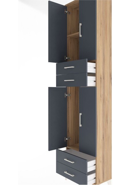 Arges Dolap 3 Raflı 4 Çekmeceli 4 Kapaklı 60X30X243 Çam-Antrasit indirimleri