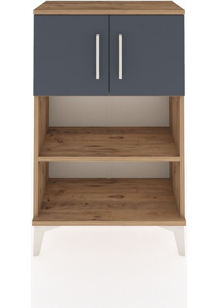 Arges Komodin 2 Raflı 2 Kapaklı 60X30X96 Çam-Antrasit