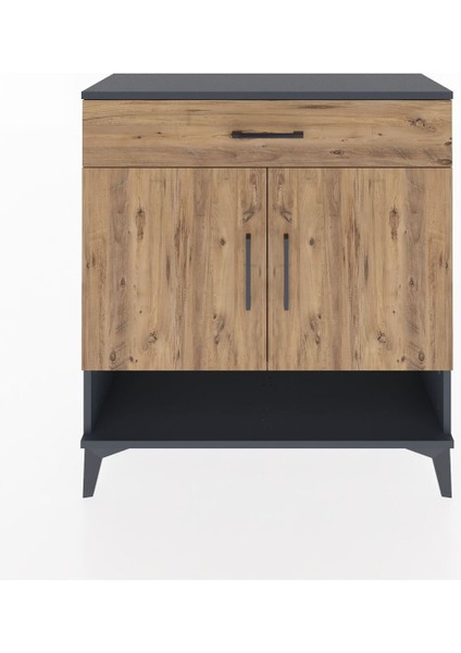 Arges Şifonyer 2 Raflı Tek Çekmeceli 2 Kapaklı 88X30X96 Antrasit-Çam