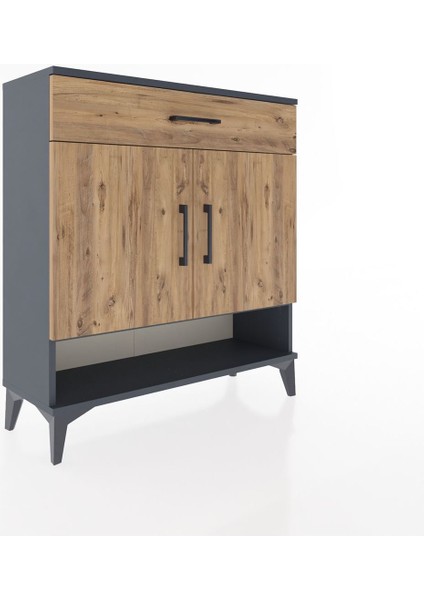 Arges Şifonyer 2 Raflı Tek Çekmeceli 2 Kapaklı 88X30X96 Antrasit-Çam fiyatları