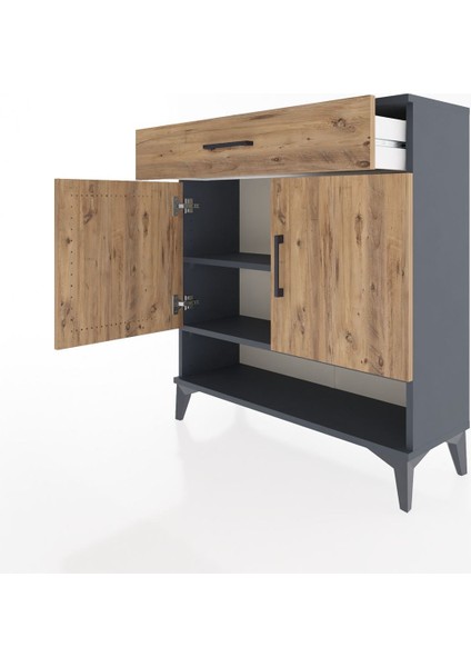 Arges Şifonyer 2 Raflı Tek Çekmeceli 2 Kapaklı 88X30X96 Antrasit-Çam fırsatları