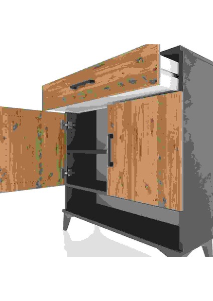 Arges Şifonyer 2 Raflı Tek Çekmeceli 2 Kapaklı 88X30X96 Antrasit-Çam indirimleri