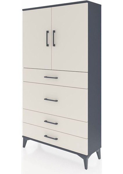 Arges Dolap 3 Raflı 4 Çekmeceli 2 Kapaklı 88X30X163 Antrasit-Aytaşı modelleri