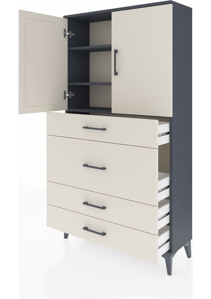 Arges Dolap 3 Raflı 4 Çekmeceli 2 Kapaklı 88X30X163 Antrasit-Aytaşı fırsatları