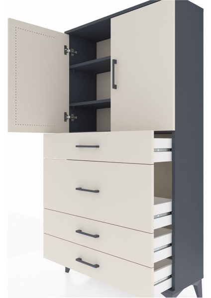 Arges Dolap 3 Raflı 4 Çekmeceli 2 Kapaklı 88X30X163 Antrasit-Aytaşı indirimleri