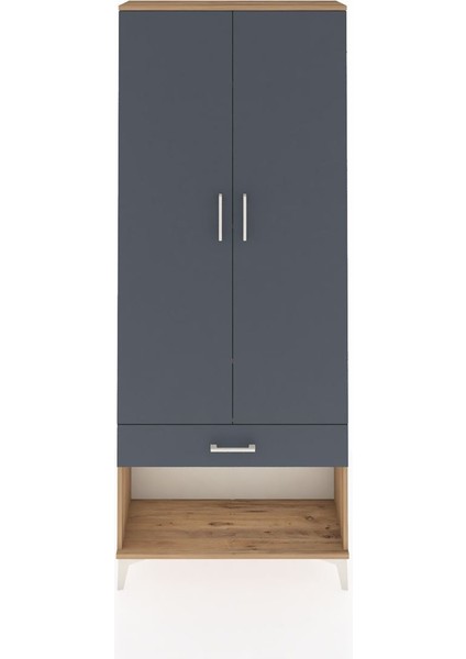 Arges Dolap 4 Raflı Tek Çekmeceli 2 Kapaklı 88X30X221 Çam-Antrasit