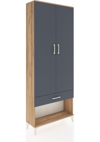 Arges Dolap 4 Raflı Tek Çekmeceli 2 Kapaklı 88X30X221 Çam-Antrasit fiyatları