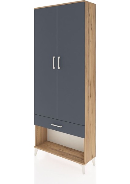 Arges Dolap 4 Raflı Tek Çekmeceli 2 Kapaklı 88X30X221 Çam-Antrasit modelleri