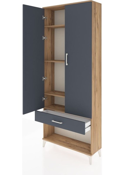Arges Dolap 4 Raflı Tek Çekmeceli 2 Kapaklı 88X30X221 Çam-Antrasit fırsatları