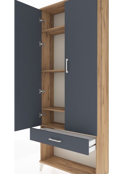 Arges Dolap 4 Raflı Tek Çekmeceli 2 Kapaklı 88X30X221 Çam-Antrasit indirimleri