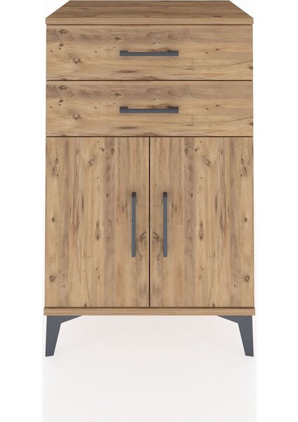 Hyperion Komodin Tek Raflı 2 Çekmeceli 2 Kapaklı 60X44X96 Çam-Çam