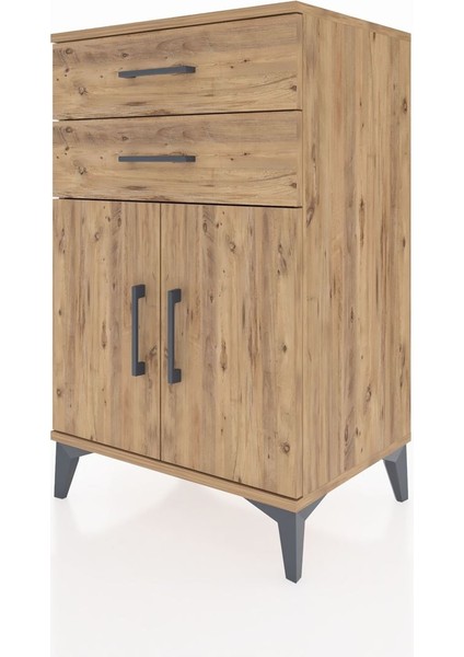 Hyperion Komodin Tek Raflı 2 Çekmeceli 2 Kapaklı 60X44X96 Çam-Çam modelleri