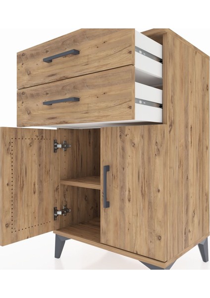 Hyperion Komodin Tek Raflı 2 Çekmeceli 2 Kapaklı 60X44X96 Çam-Çam indirimleri