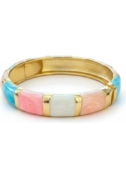 Renkli Mine Görünümlü Gold Kelepçe Bileklik - Trend Model