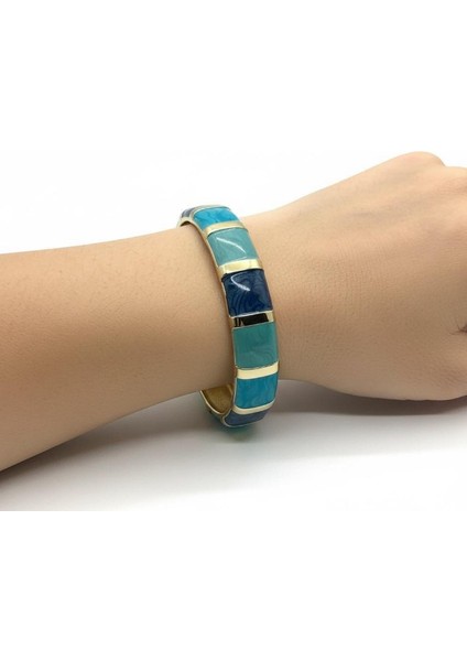 Renkli Mine Görünümlü Gold Kelepçe Bileklik - Trend Model modelleri