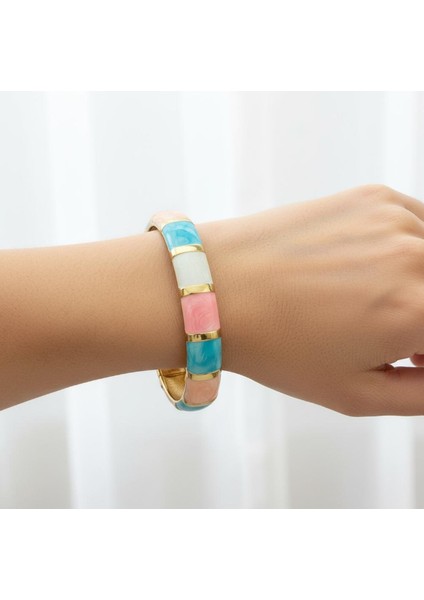 Renkli Mine Görünümlü Gold Kelepçe Bileklik - Trend Model fırsatları