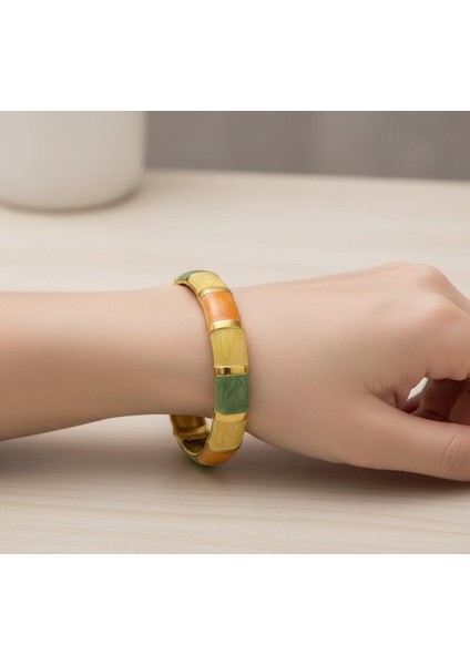 Renkli Mine Görünümlü Gold Kelepçe Bileklik - Trend Model indirimleri
