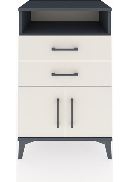 Hyperion Komodin Tek Raflı 2 Çekmeceli 2 Kapaklı 60X44X96 Antrasit-Aytaşı