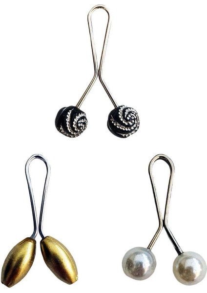 3 Adet Tesettür Eşarp ve Şal Klipsi Sarı Inci Beyaz Siyah Desenli