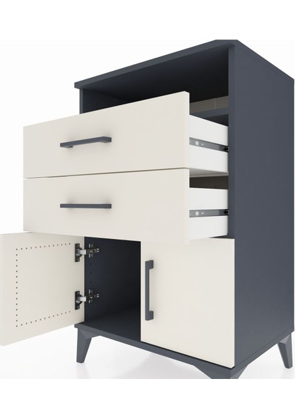 Hyperion Komodin Tek Raflı 2 Çekmeceli 2 Kapaklı 60X44X96 Antrasit-Aytaşı indirimleri