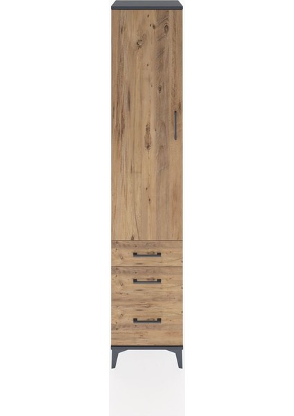 Hyperion Dolap 4 Raflı 3 Çekmeceli Tek Kapaklı 44X44X221 Antrasit-Çam